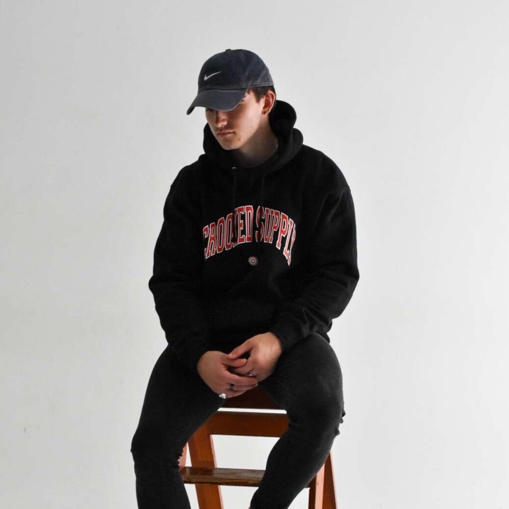 Jersey Hoodie - Black (Embroidered Logo) – Crooked Supply